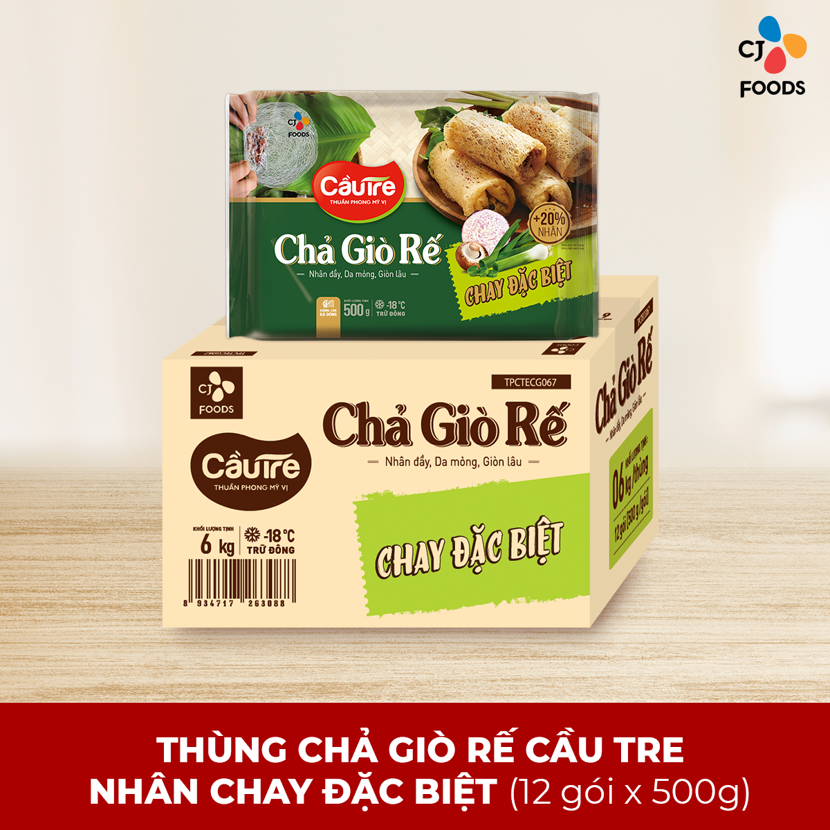 [Hỏa tốc] Thùng 12 gói Chả giò rế Cầu Tre nhân Chay (500g x 12 gói)