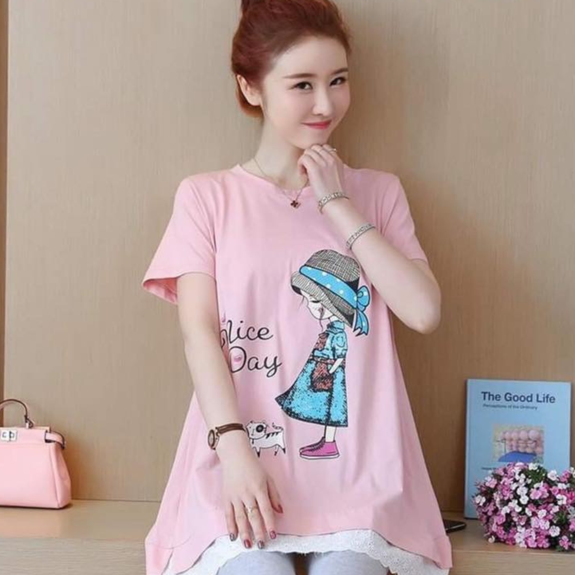 Áo bầu hè cộc tay chất đũi mát mịn