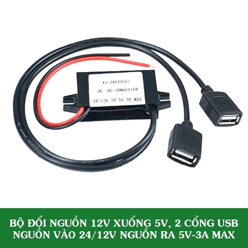 Hạ áp 12v xuống 5v, đầu ra 2 cổng usb