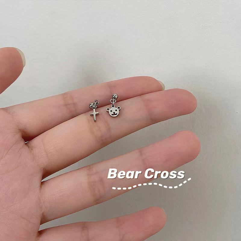 1 cặp - bông tai sole 2 bên hình gấu xinh xắn