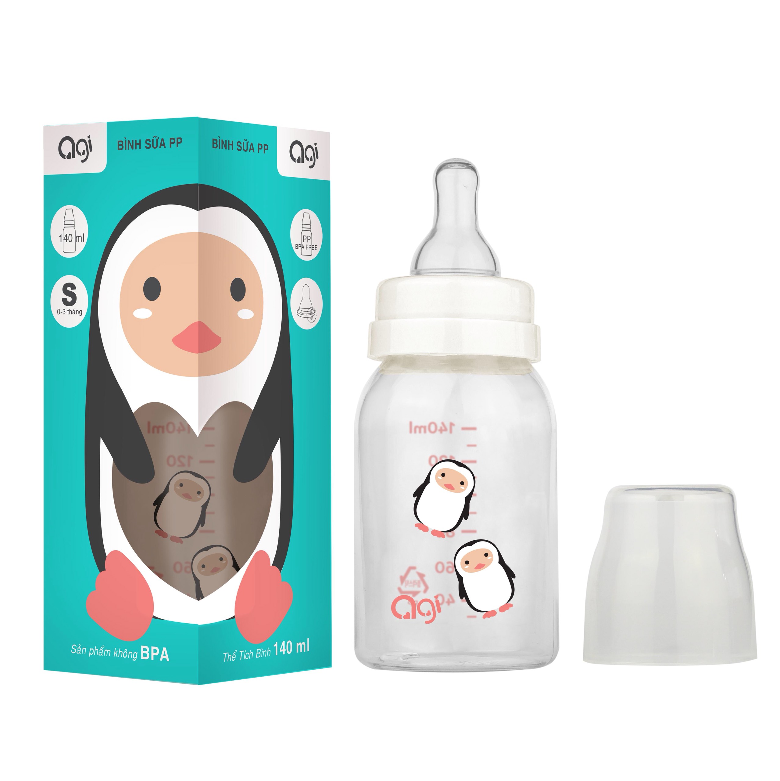 [HCM]BÌNH SỮA AGI 140ML CÓ VAN CHỐNG SẶC