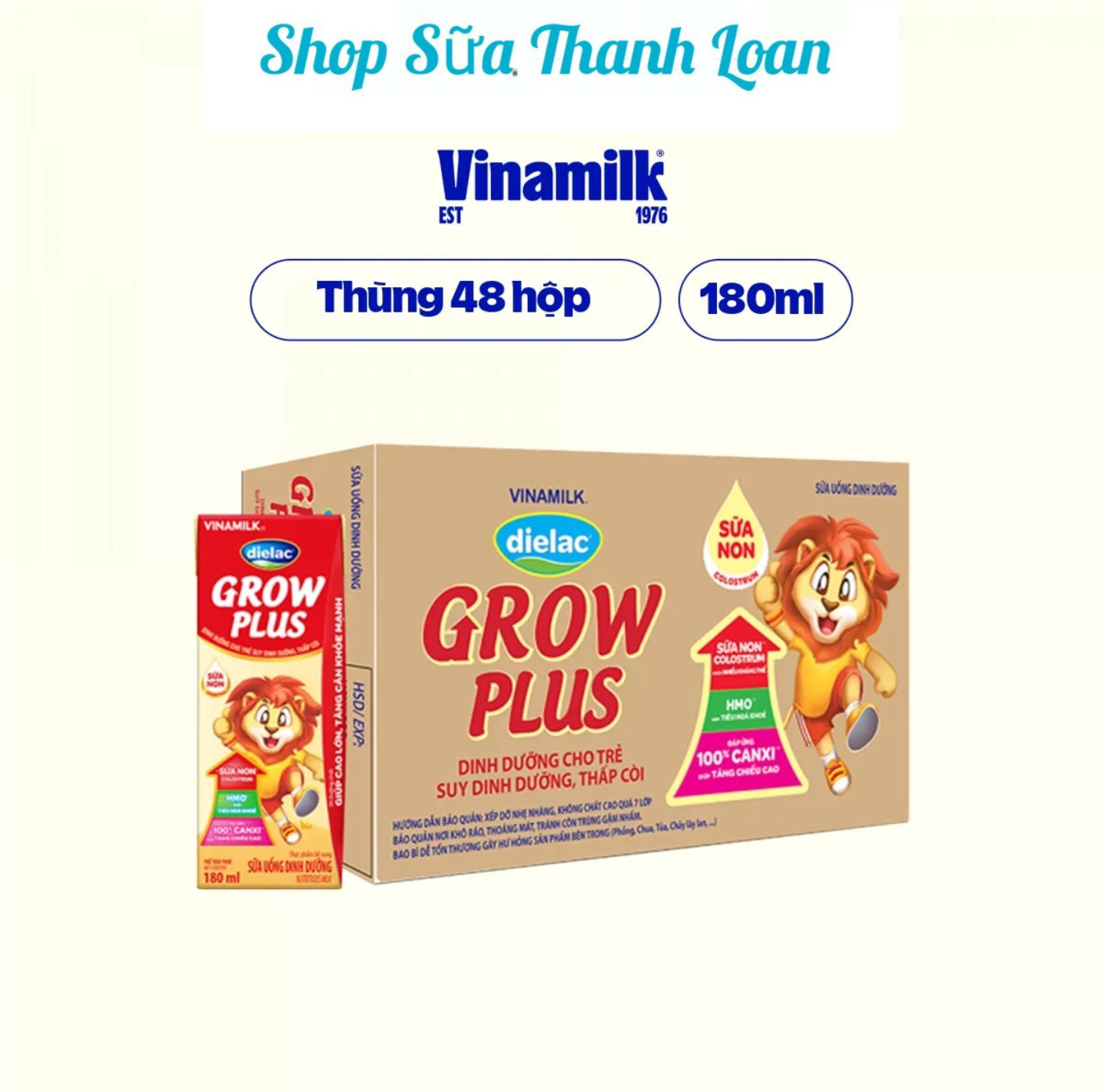 (HSD T1-2025) (Có Thẻ Tích Điểm) Thùng 48 Hộp Sữa Uống Dinh Dưỡng Dielac Grow Plus (Sữa Non) 180ml.