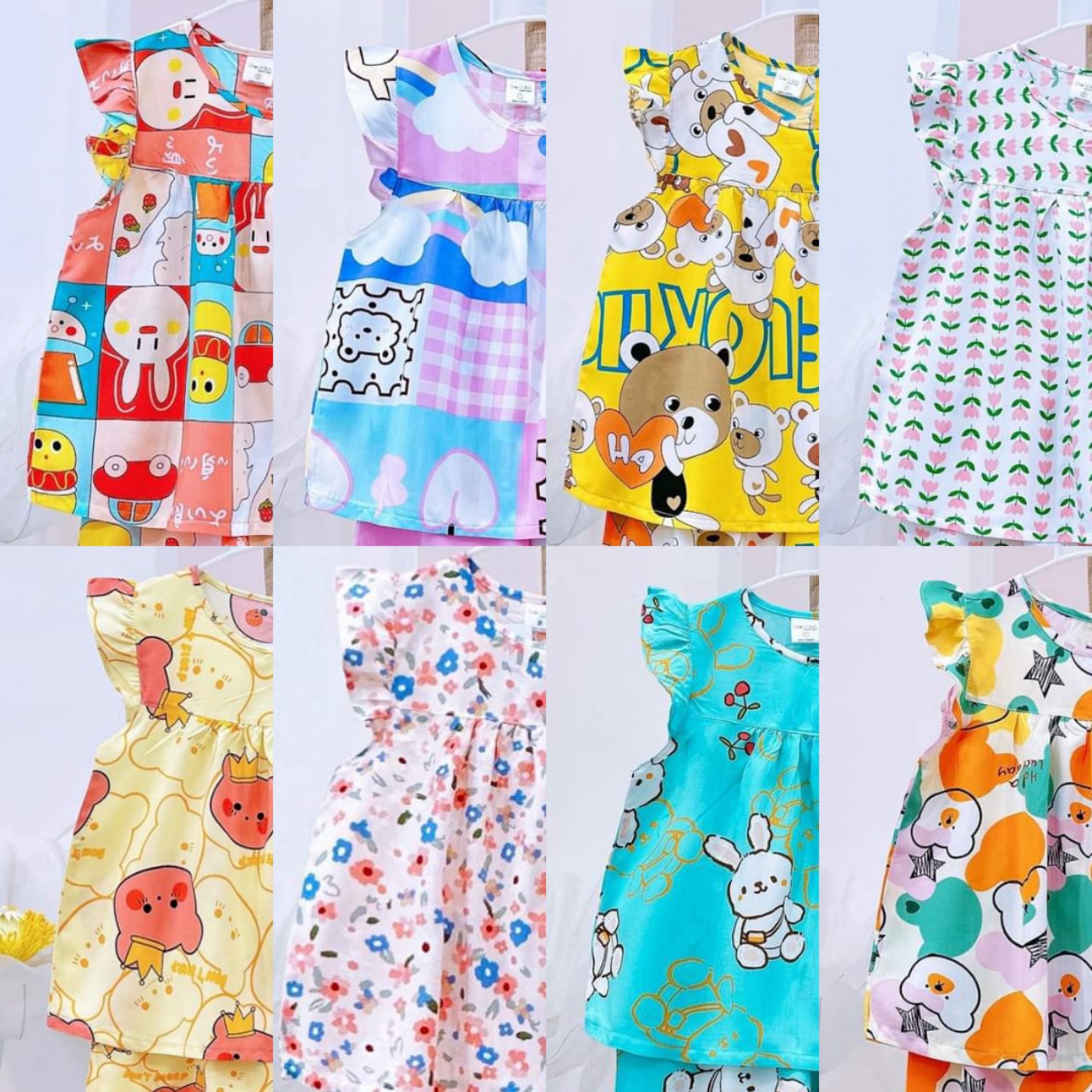 Combo 2 bộ quần áo tole lanh bé gái | mẫu đùi cổ tròn |cho bé 3-43kg| chất vải tole lanh 2 da loại 1| đồ bộ bé gái |quần áo trẻ em| đồ tôn trẻ em
