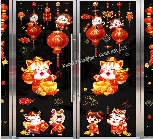 {Nhóm Decal trang trí Tết - Noel 2023} Decal Trang trí Tết 2023 dán cửa kính