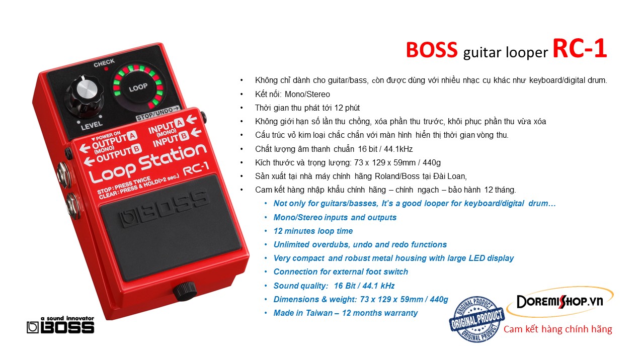 Pedal thu phát cho đàn guitar BOSS Looper RC-1