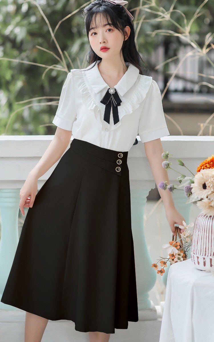 Chân Váy Xòe  PHỐI NÚT DÀI 67-70CM Màu Mới❣️[TẾT-CHÂN VÁY CÔNG SỞ ĐẸP-ĐỒ MẶC TẾT]