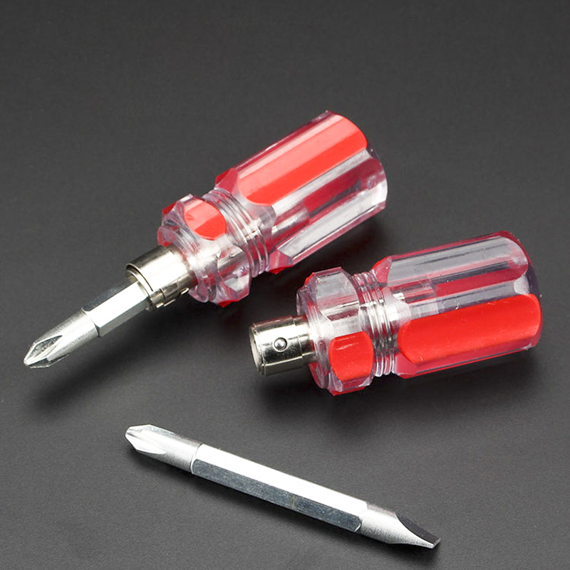 Tô vít lùn 2 đầu cán đúc trong suốt - Tua vít mini 2 cạnh và 4 cạnh dài 8.2cm