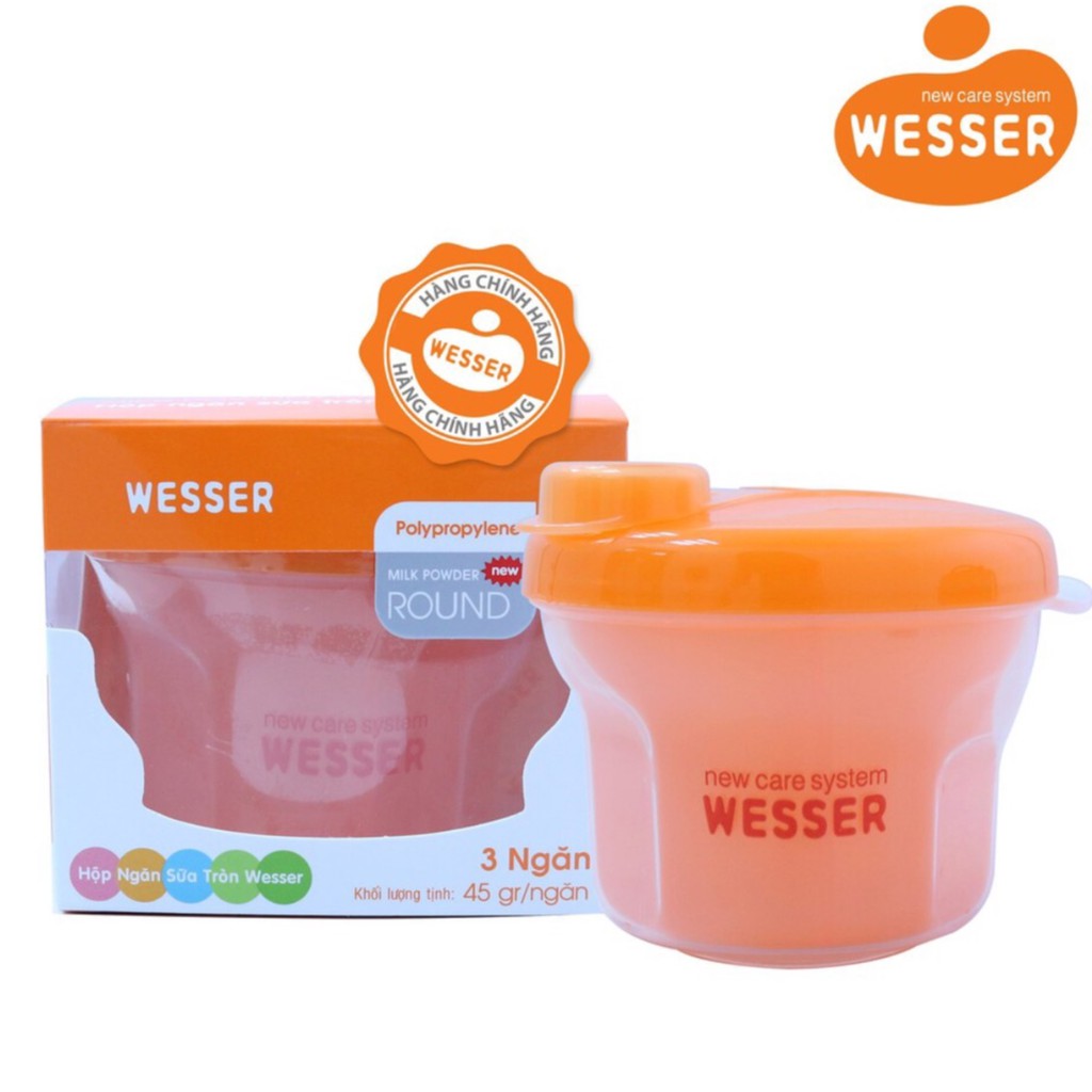 Hộp chia sữa bột cho bé 3 ngăn tròn thông minh Wesser Hàng Chính Hãng - Ngăn chia sữa bột cho bé
