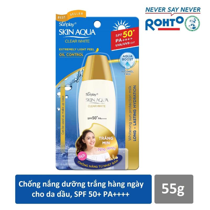 Sữa chống nắng hằng ngày dưỡng trắng Sunplay Skin Aqua Clear White SPF 50+, PA++++ 55g nhập khẩu