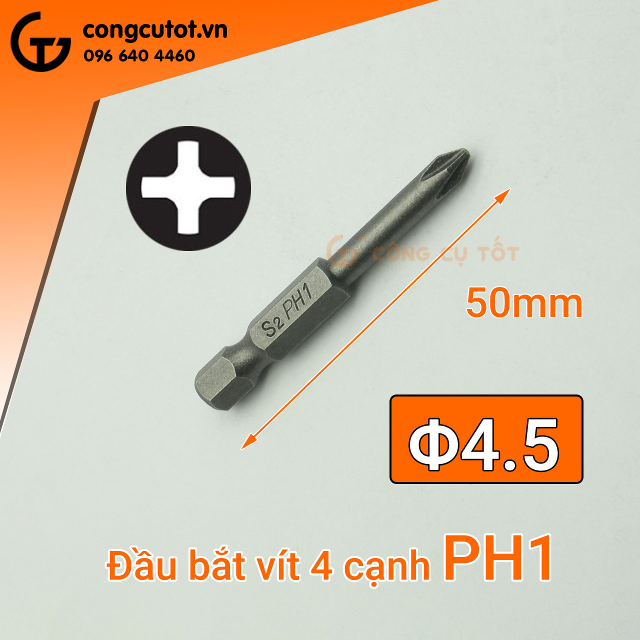 Đầu bắt vít 4 cạnh PH1 dài 50mm, 65mm, 75mm