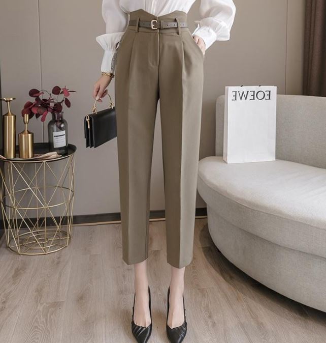 Quần Baggy Sẻ Cạp Lưng cao kèm đai