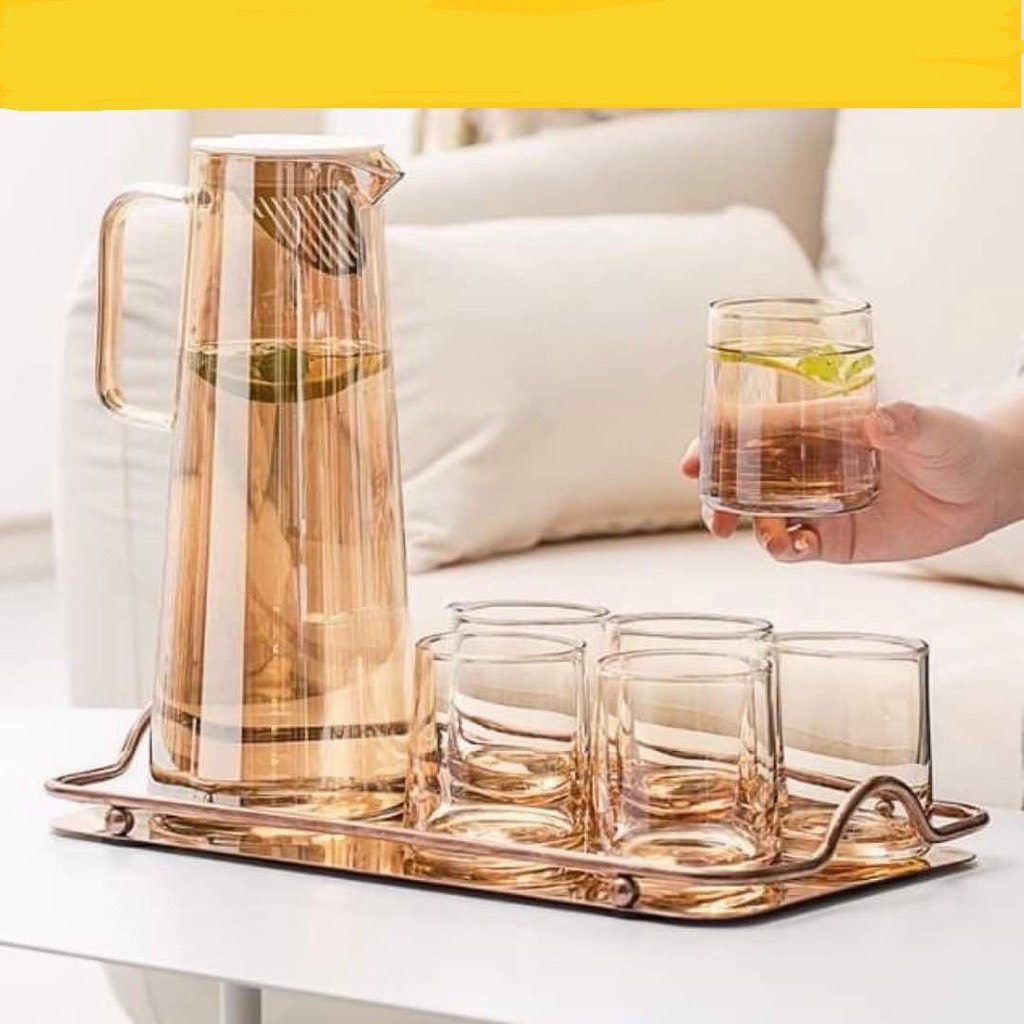 Bình đựng nước 1.8L thủy tinh xám khói vàng hổ phách