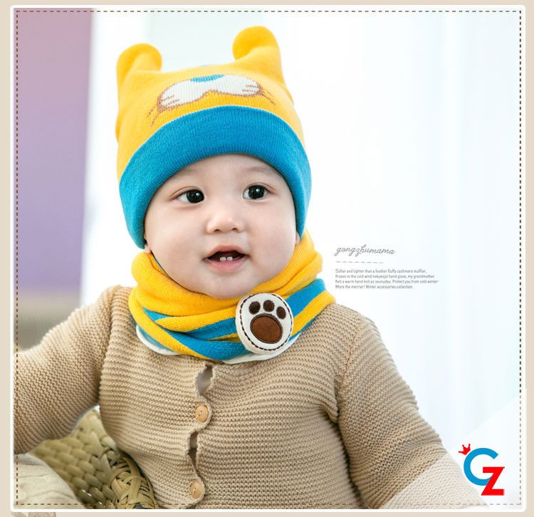 Set mũ kèm khăn ống mặt mèo cho bé gái bé trai 0-24 tháng- Khăn choàng tết cho bé - noel đông 2021