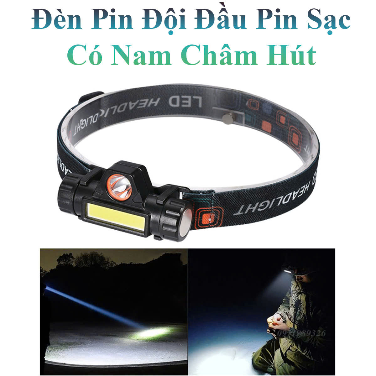 Đèn Pin Đội Đầu Siêu Sáng Pin Sạc Có Nam Châm Hút