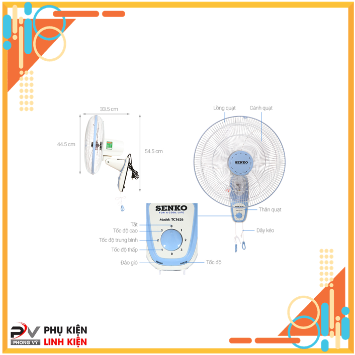 Quạt treo tường 2 dây Senko TC1626