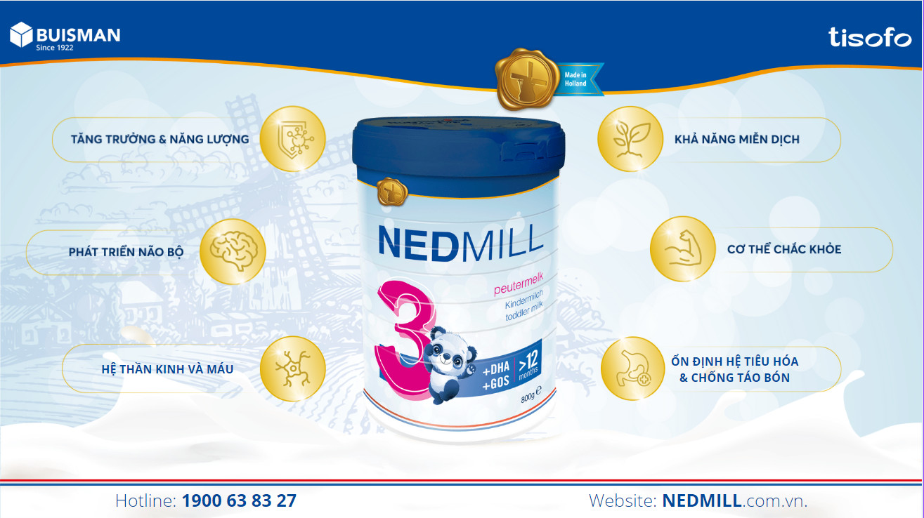 Sữa công thức với mục đích ăn bổ sung cho trẻ trên 12 tháng tuổi Nedmill