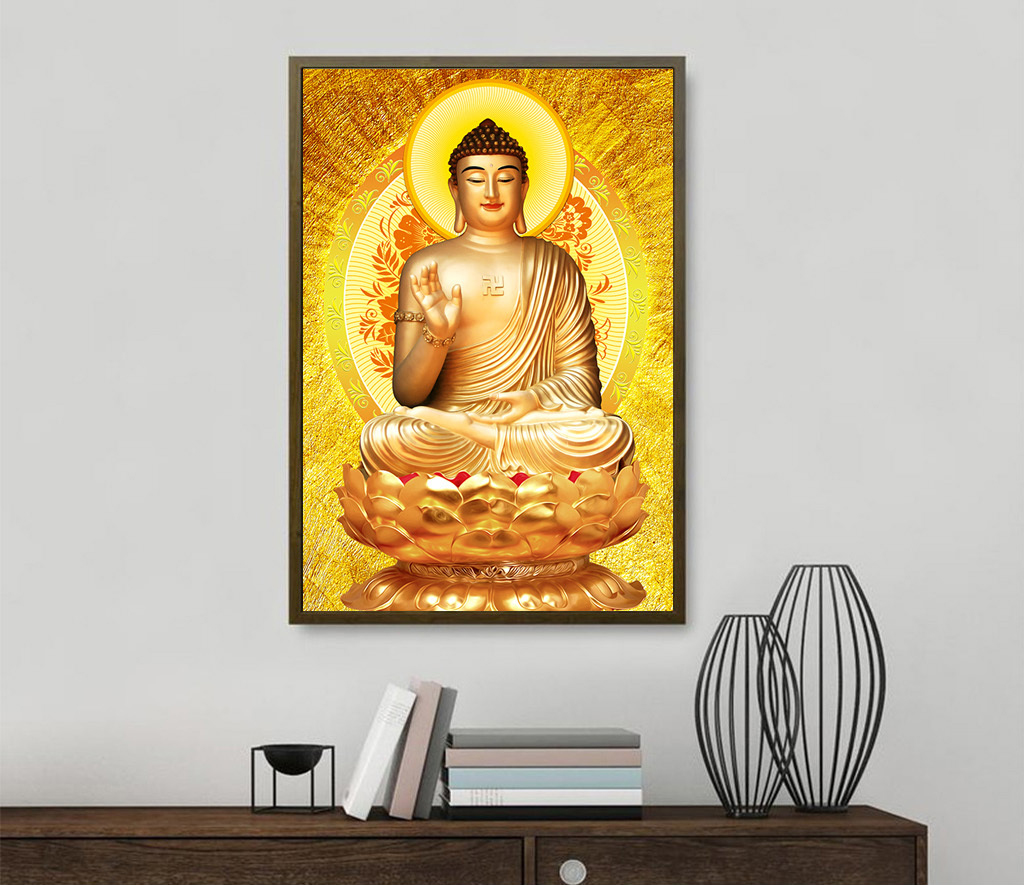Tranh treo tường phật thích ca mâu ni in trên canvas có khung, trang trí phòng khách, phòng ngủ (#10129799)