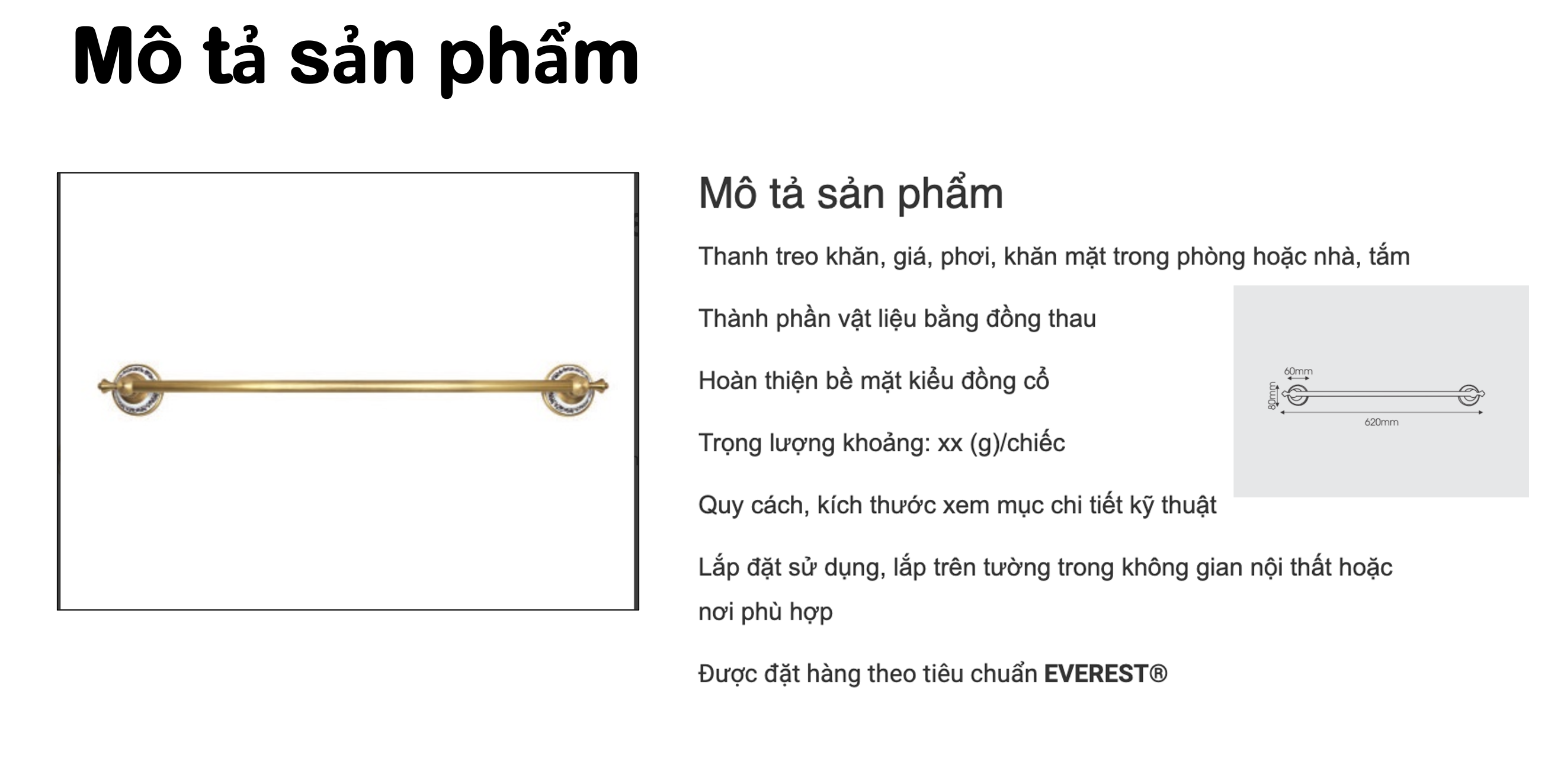 Thanh treo khăn đồng cổ điển [ BH chính hãng ]