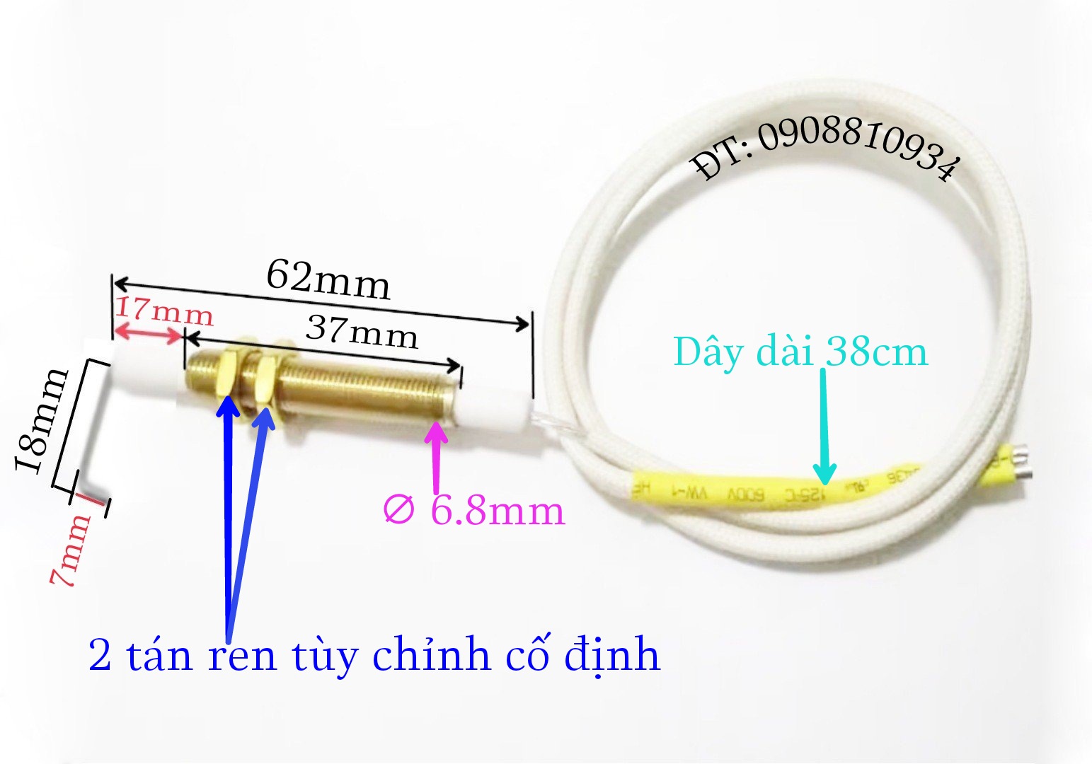 DÂY KIM SỨ ĐÁNH LỬA BẾP GA ÂM ĐA NĂNG KIM LỒI 5MM