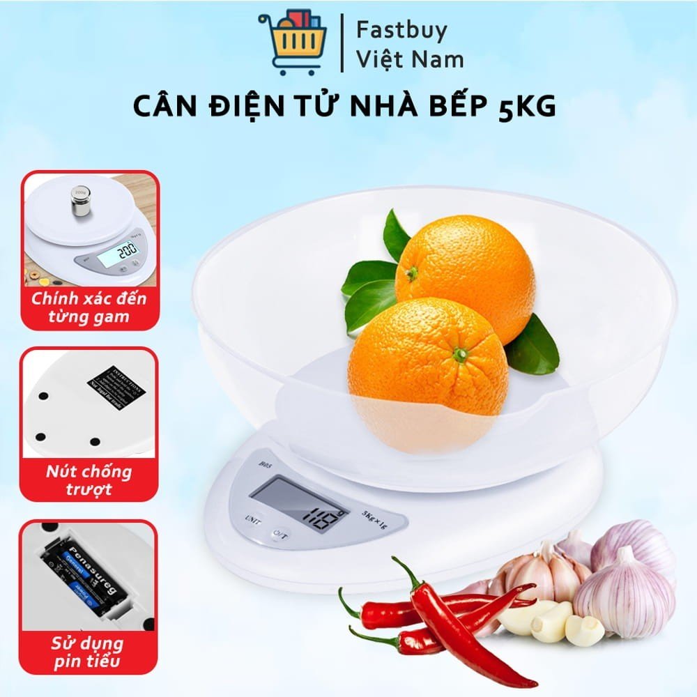 Cân Tiểu Ly Thực Phẩm Điện Tử 5kg Cho Nhà Bếp Màn Hình LCD Rõ Nét, Thiết Kế Nhỏ Gọn Tiện Ích