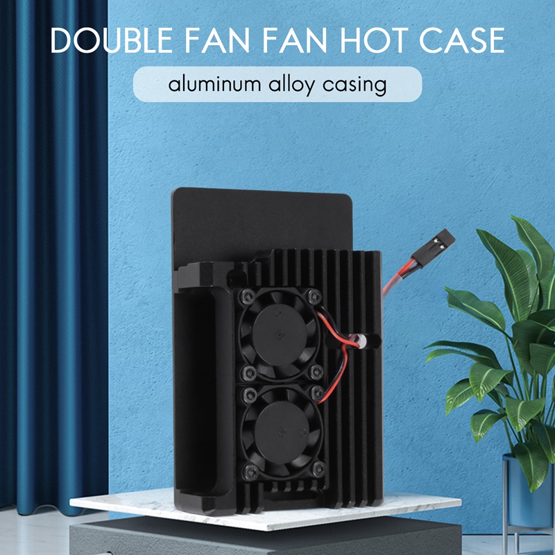 for Raspberry Pi 4 Aluminum Case with Dual Cooling Fan Metal Shell Black Enclosure for Raspberry Pi 4 Model B