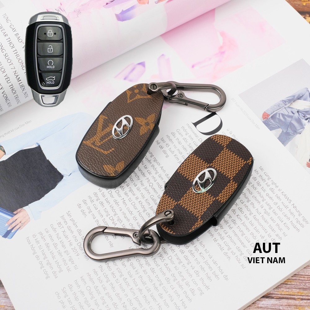 Bao da chìa khóa Hyundai 4 nút Accent da Canvas L.V handmade