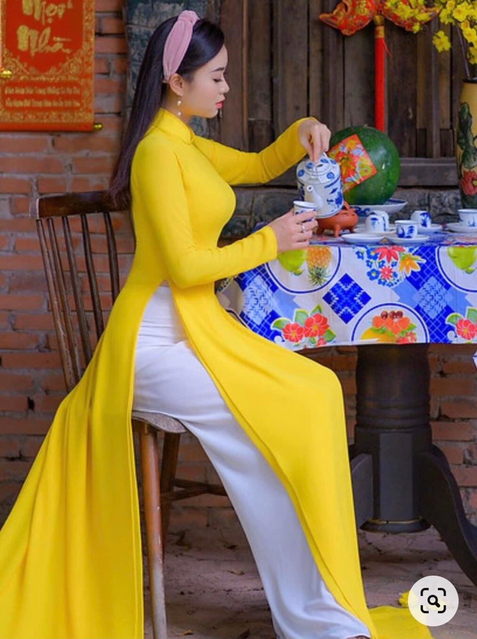 Áo dài chiffon 4 tà màu vàng cúc