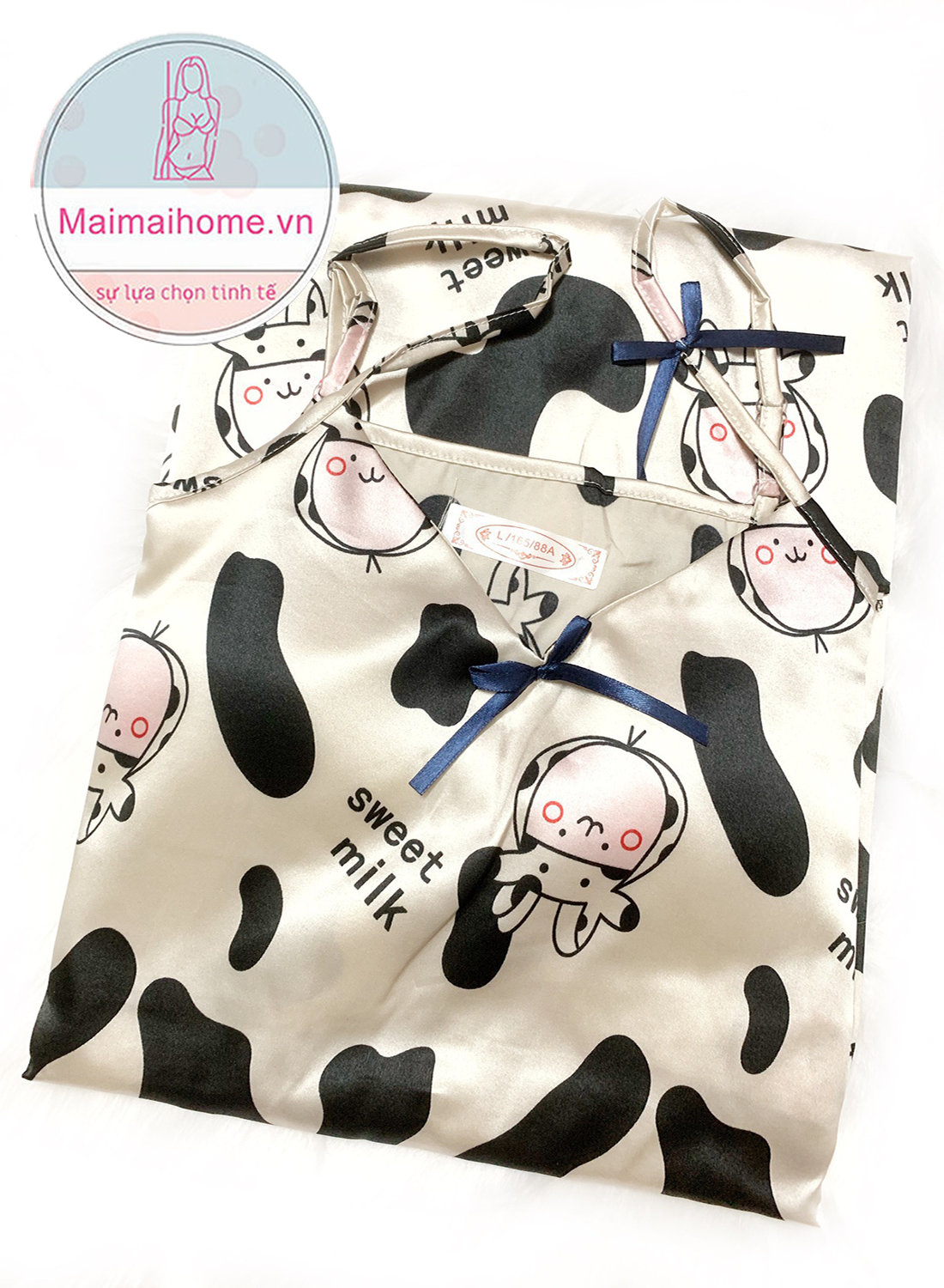 Váy / Đầm Ngủ 2 dây bò sữa lụa Satin cao cấp siêu dễ thương [Maimaihome]