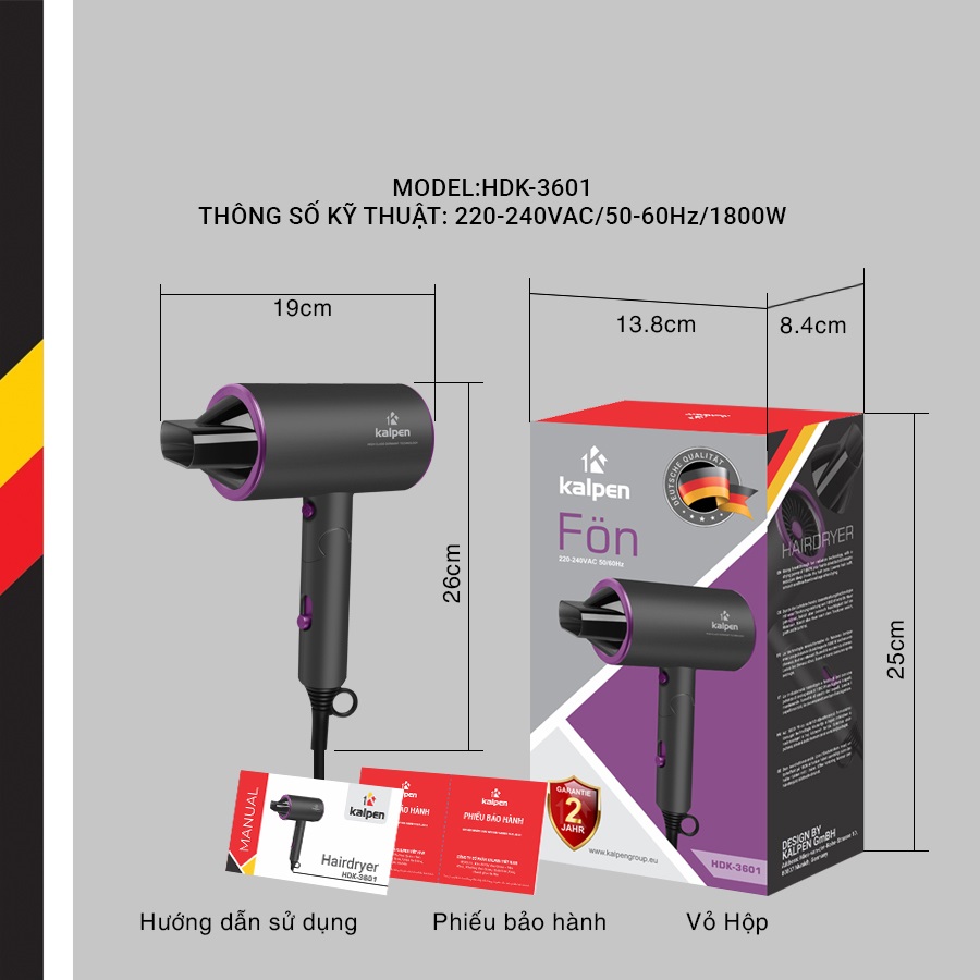Máy sấy tóc Kalpen HDK-3601 1800W