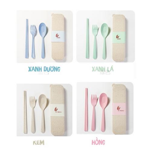 Bộ Đũa Muỗng Nĩa Kèm Hộp Đựng Tiện Dụng Làm Từ Lúa Mạch