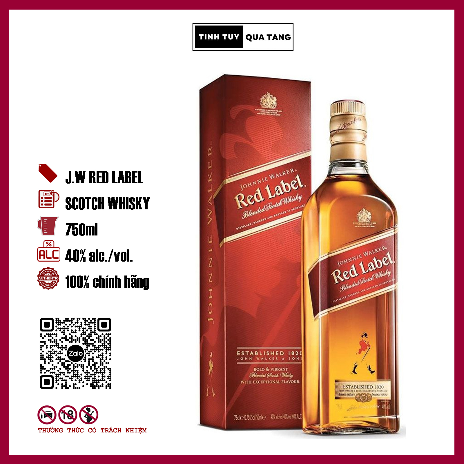 Rư ợu JW Red Label dung tích 200ml/750ml/1000ml