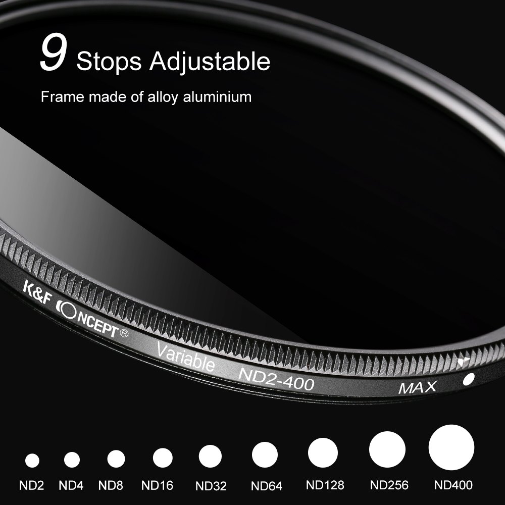 K&F Concept Professional 37/40.5/43/46/49/52/55/58/62/67/72/77/82mm Fader Variable Neutral Density Adjustable ND Filter ND2 to ND400 for Nikon D5300 D5200 D5100 D3300 D3200 D3100 Sony Canon DSLR Cameras