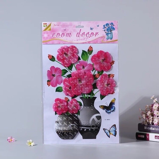 Tranh dán tường 3D hình bình hoa - Tranh Decor 3D bình hoa