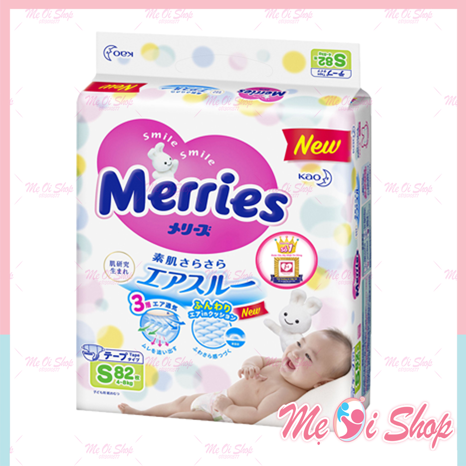 Bỉm - Tã dán Merries size S - 82 miếng (cho bé 4 - 8kg)