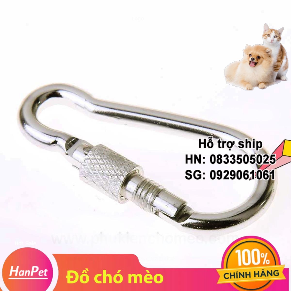 Hanpet - 1 chiếc - Móc inox có chốt vặn gen an toàn (Inox 304 nguyên chất) dùng cho dây dắt chó hoặc móc dây balo dã ngoại