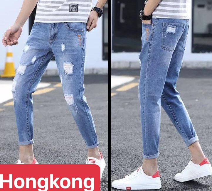 QUẦN JEAN NAM CHẤT BÒ XANH WASH SANG KIỂU QUẢNG CHÂU, CO GIÃN NHẸ CAO CẤP DB-1900 HONG KONG FASHION