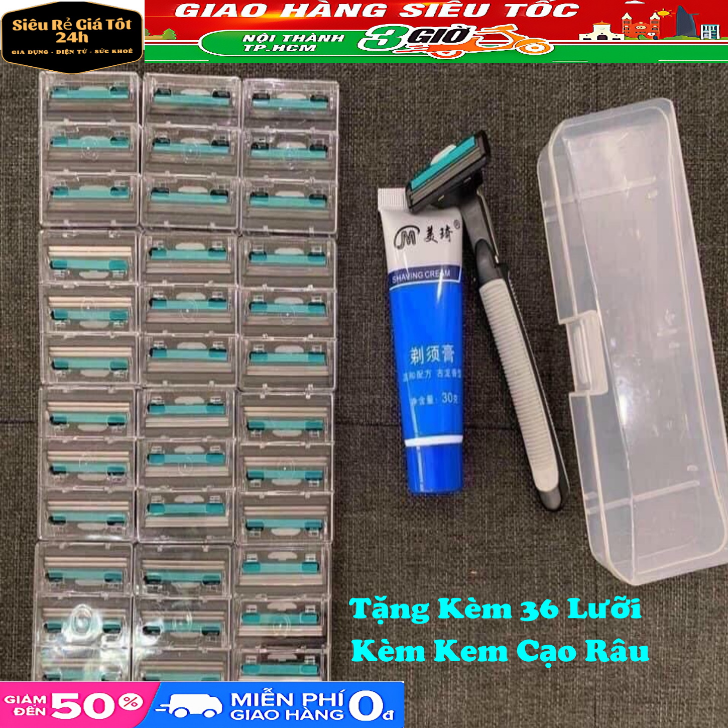 SET DAO CẠO RÂU + 36 ĐẦU DAO THAY THẾ (TẶNG KÈM TUÝP KEM CẠO RÂU)