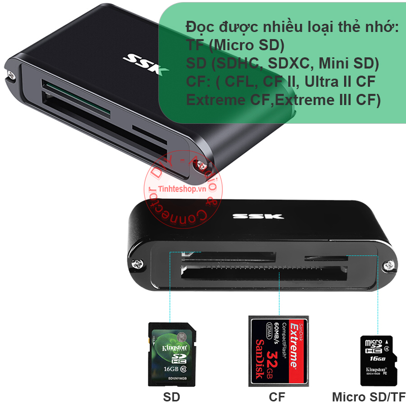 Đầu đọc thẻ nhớ SD Micro SD TF CF USB 3.0 - Reader card all in one USB 3.0 SSK SCRM-630