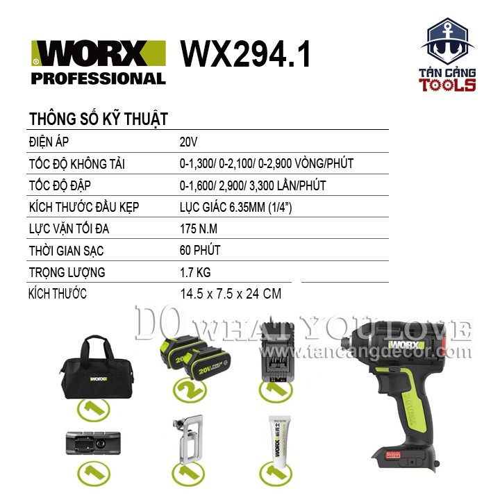 Máy Vặn Vít Động Lực Dùng Pin 20V Worx WU294.1
