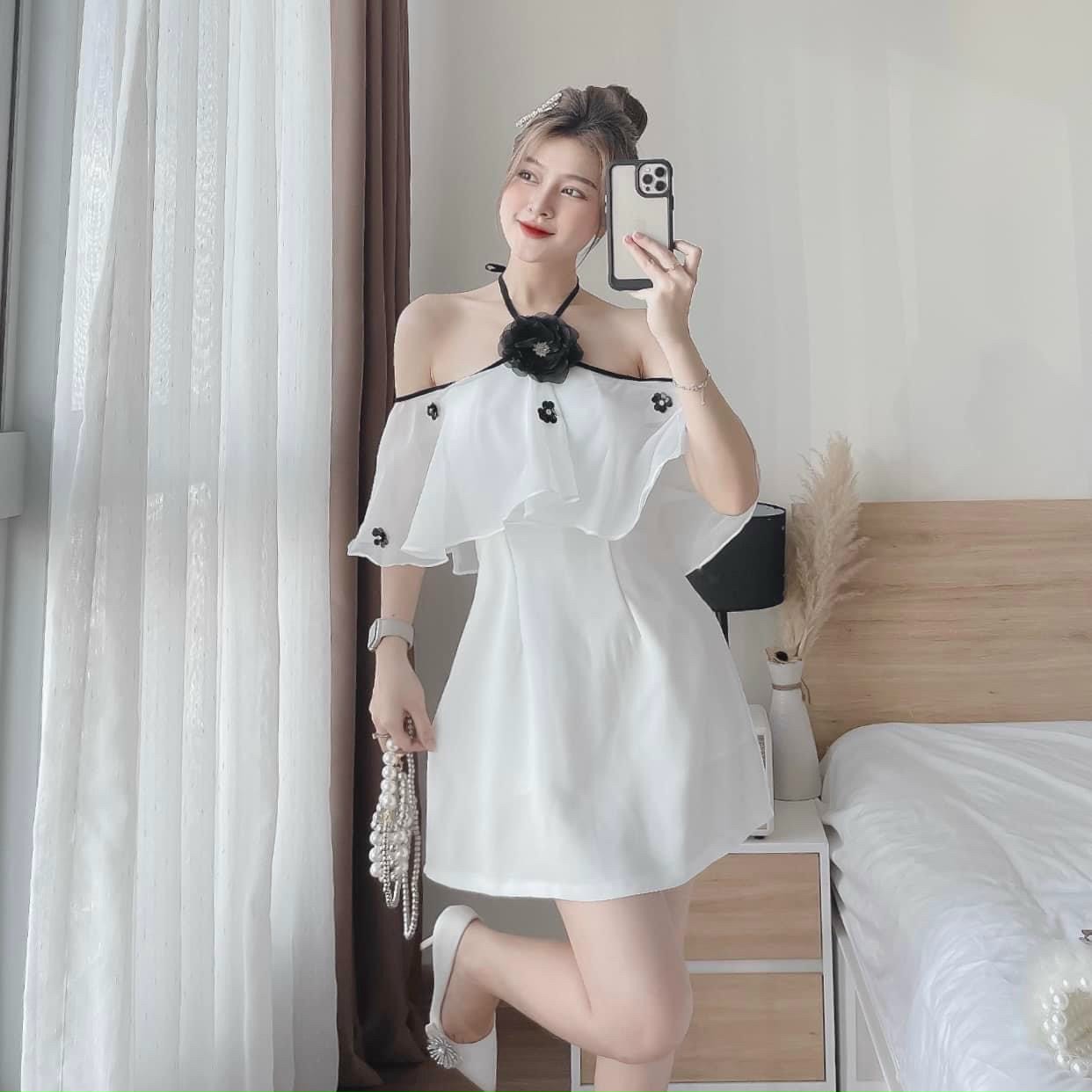 Đầm Viền Phối Bèo Đính Hoa (Có Mút Ngực)