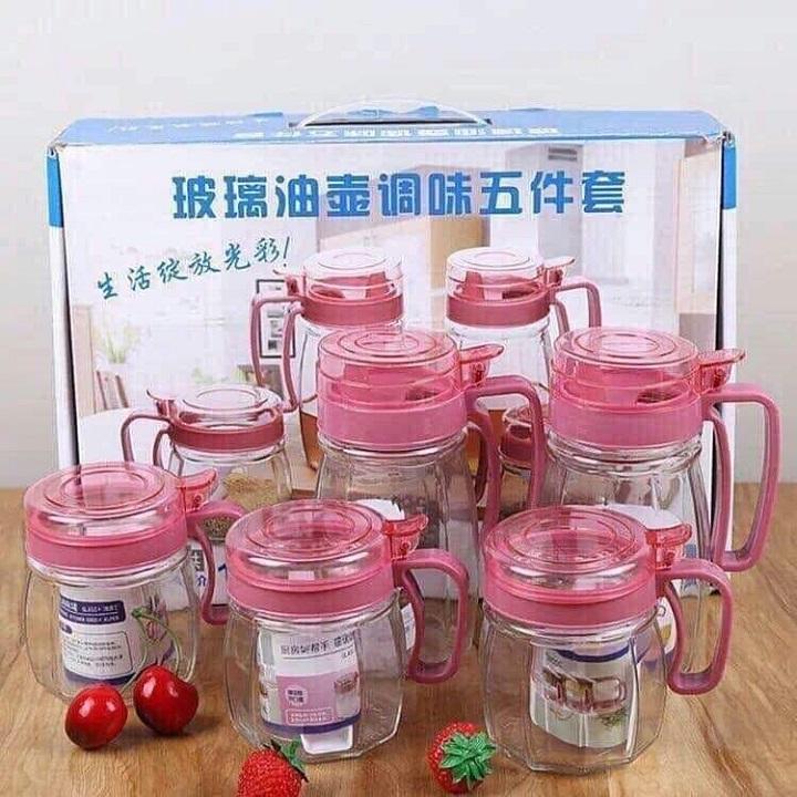 SET 5 HŨ GIA VỊ THUỶ TINH ĐỰNG GIA VỊ KITCHEN