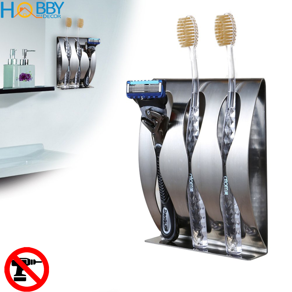 BÁO GIÁ Kệ Đựng Bàn Chải | Shopee Lazada Sendo Tiki mới nhất 2 Kệ đựng bàn chải Inox 304 dán tường gạch men - 3 ngăn đựng kèm keo dán 3M - HOBBY KBC3