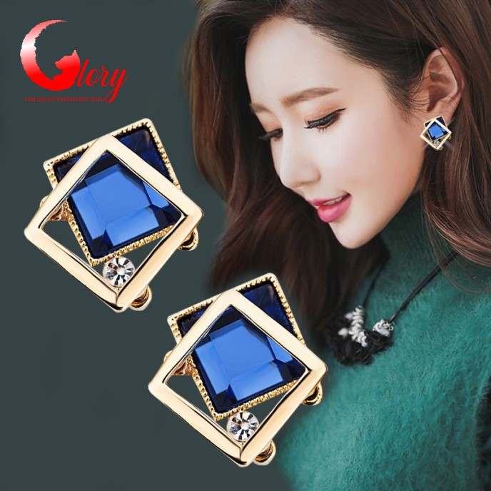 Bông tai nữ cá tính hạt đá xanh hình vuông lấp lánh hàn quốc siêu dễ thương-Khuyên tai cute trang sức nữ cho phái đẹp 9G519008