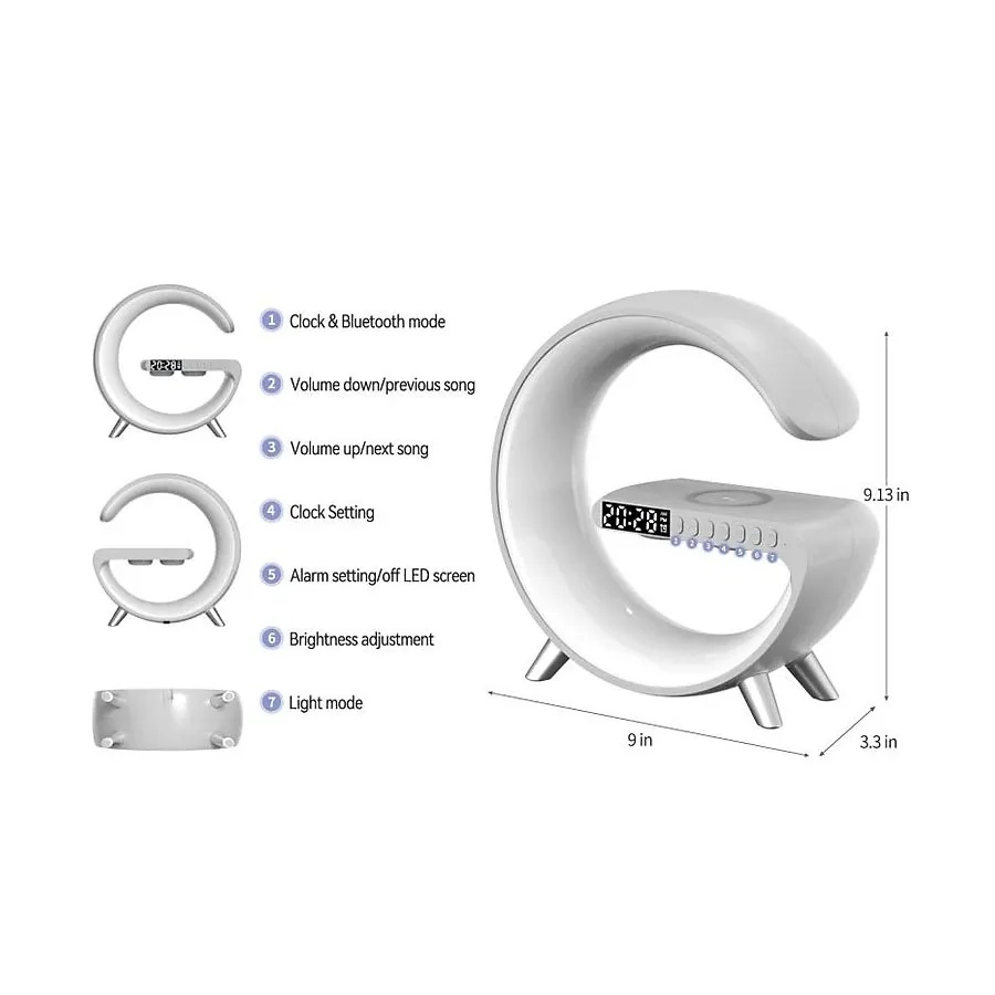 Loa nghe nhạc bluetooth quản lý bằng app , Đèn ngủ decor phòng ngủ đa sắc cảm biến theo nhạc, Đế sạc dự phòng không dây siêu tiện lợi, Đồng hồ báo thức thông minh hình chữ G NIMOCHA