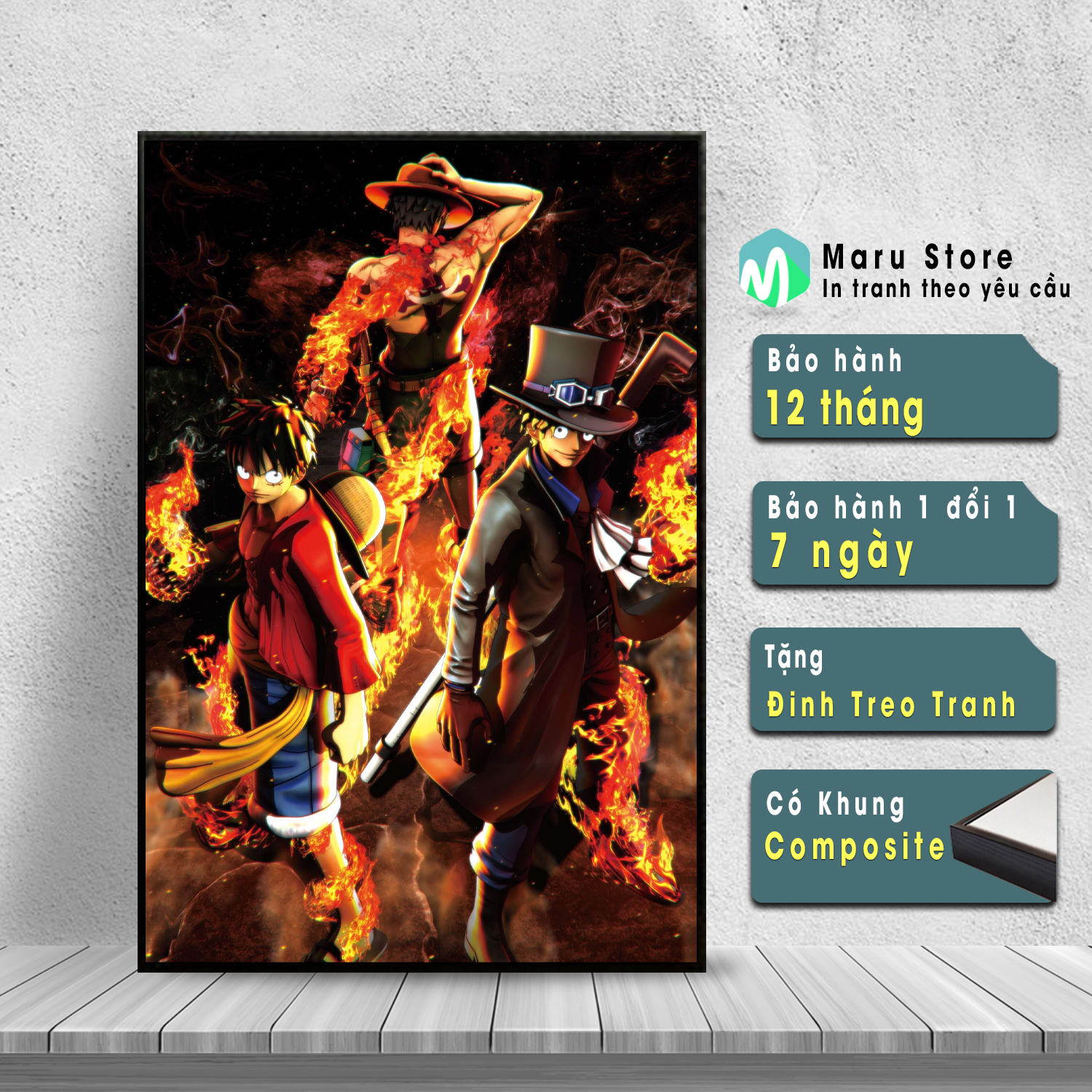 Tranh Anime One Piece Treo Tường Có Khung Composite