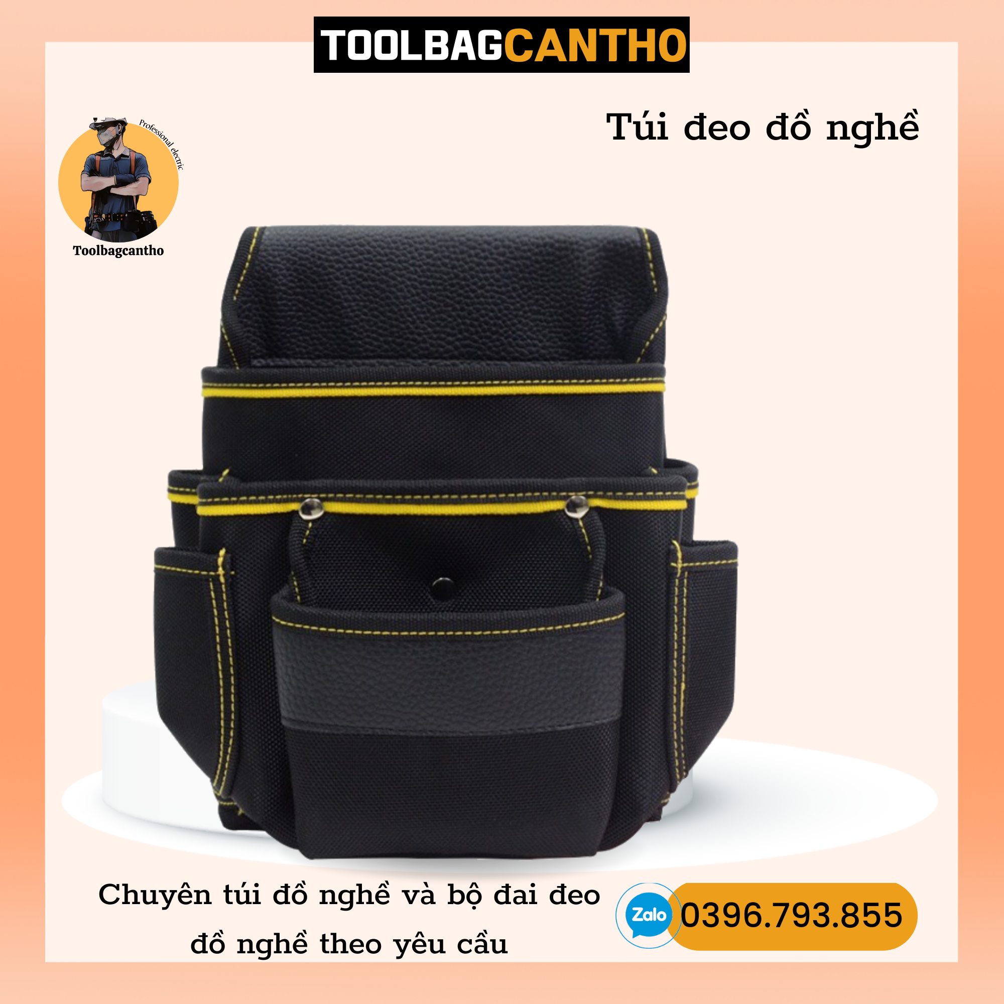 Túi đeo đồ nghề 3 ngăn viền vàng