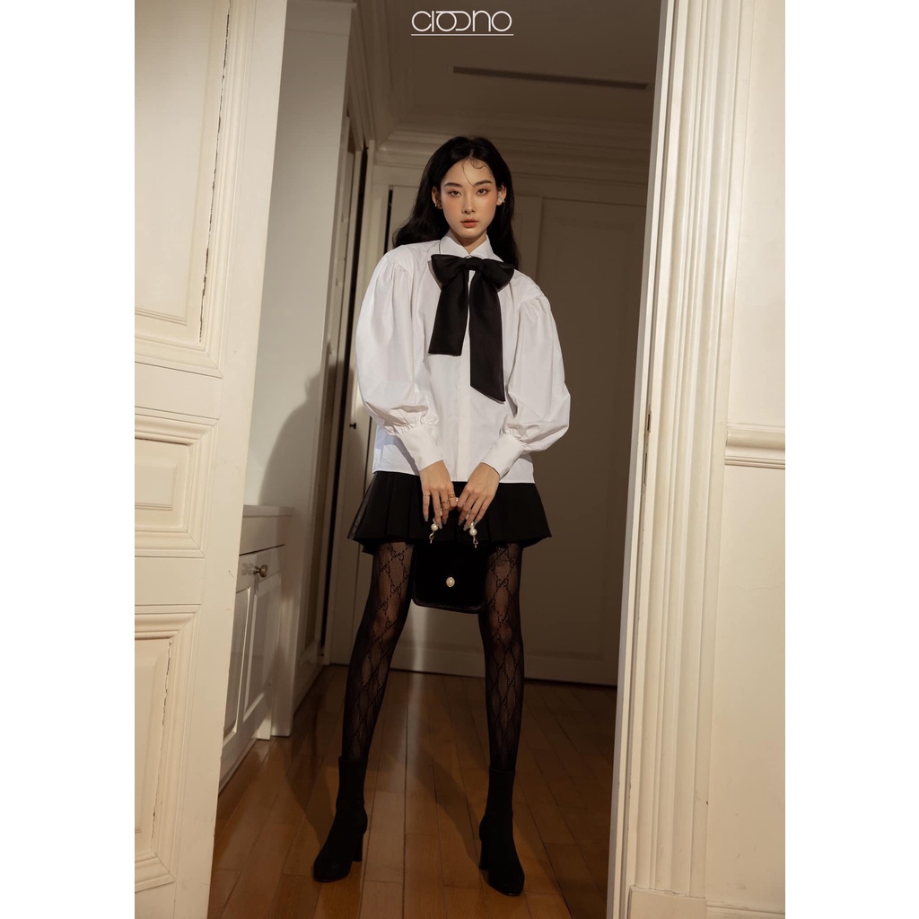 CIGNO-Áo sơ mi BOWNIE trắng tay phồng