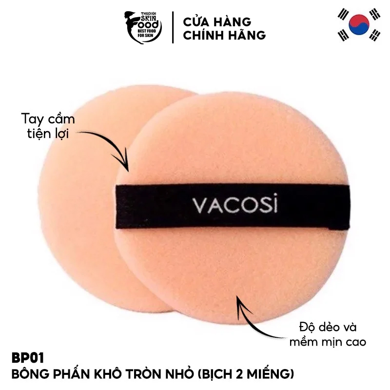 Bông phấn khô tròn nhỏ vacosi small round puff bp01