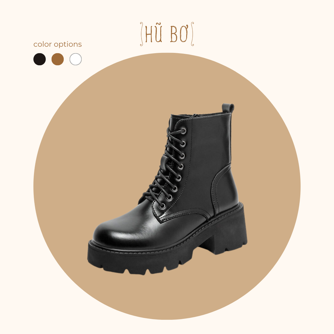 Platform Combat boots - Boots da bò nữ