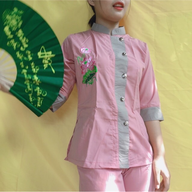 Đồ Lam Đi Chùa - Bộ Cúc Lệch
